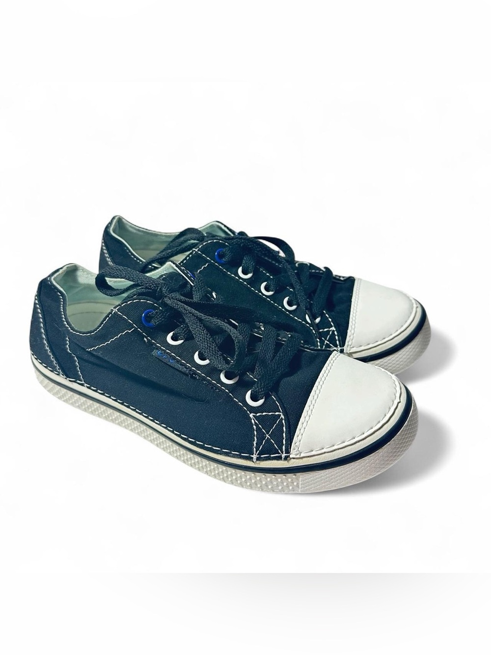 Crocs Hover Sneakers Black Canvas White Toecap Outsole J5 2013 Release 14797